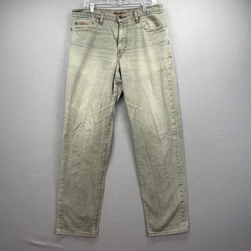 Eddie Bauer Jeans Mens 35x33*‎ Gray Green Premium Denim Pants Classic Workwear
